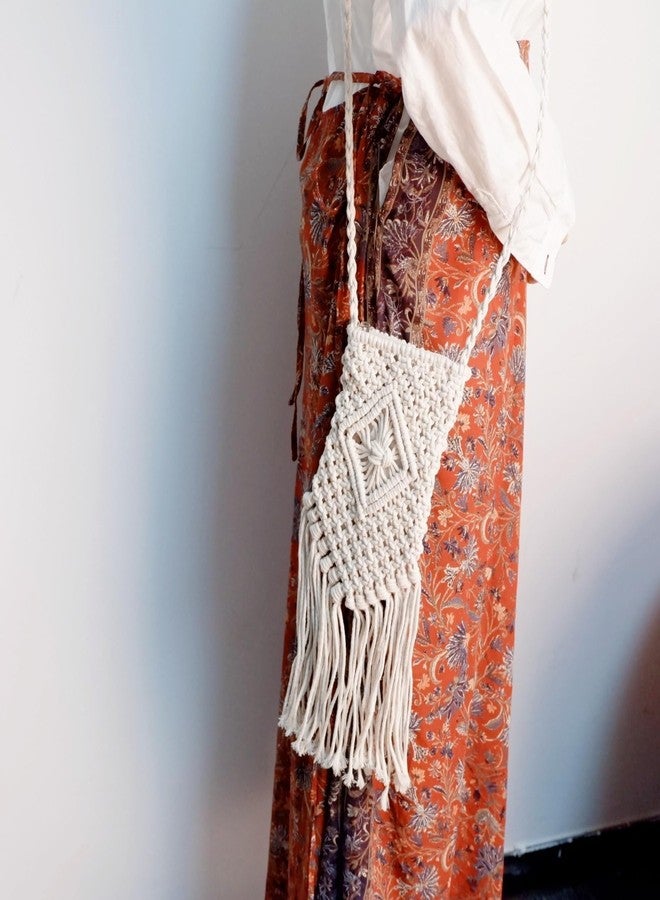 Eiyye Boho Purse Crochet Women's Crossbody Handbags Handmade Purse with Tassel, Lightweight Shoulder Bag Mini Bag(White) - Image 4